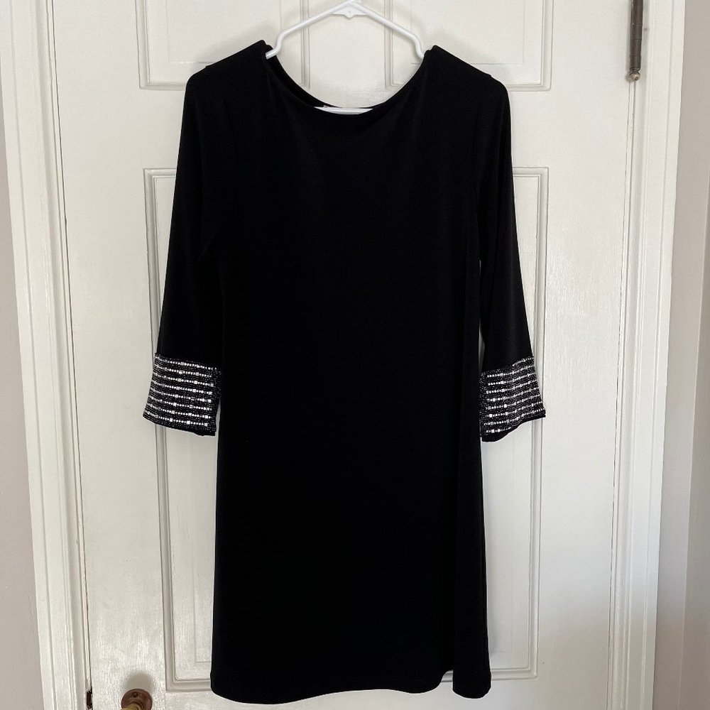 NWT Veronica M - 3/4 Length Sleeve Sequin Cuff Black Dress Sz XL